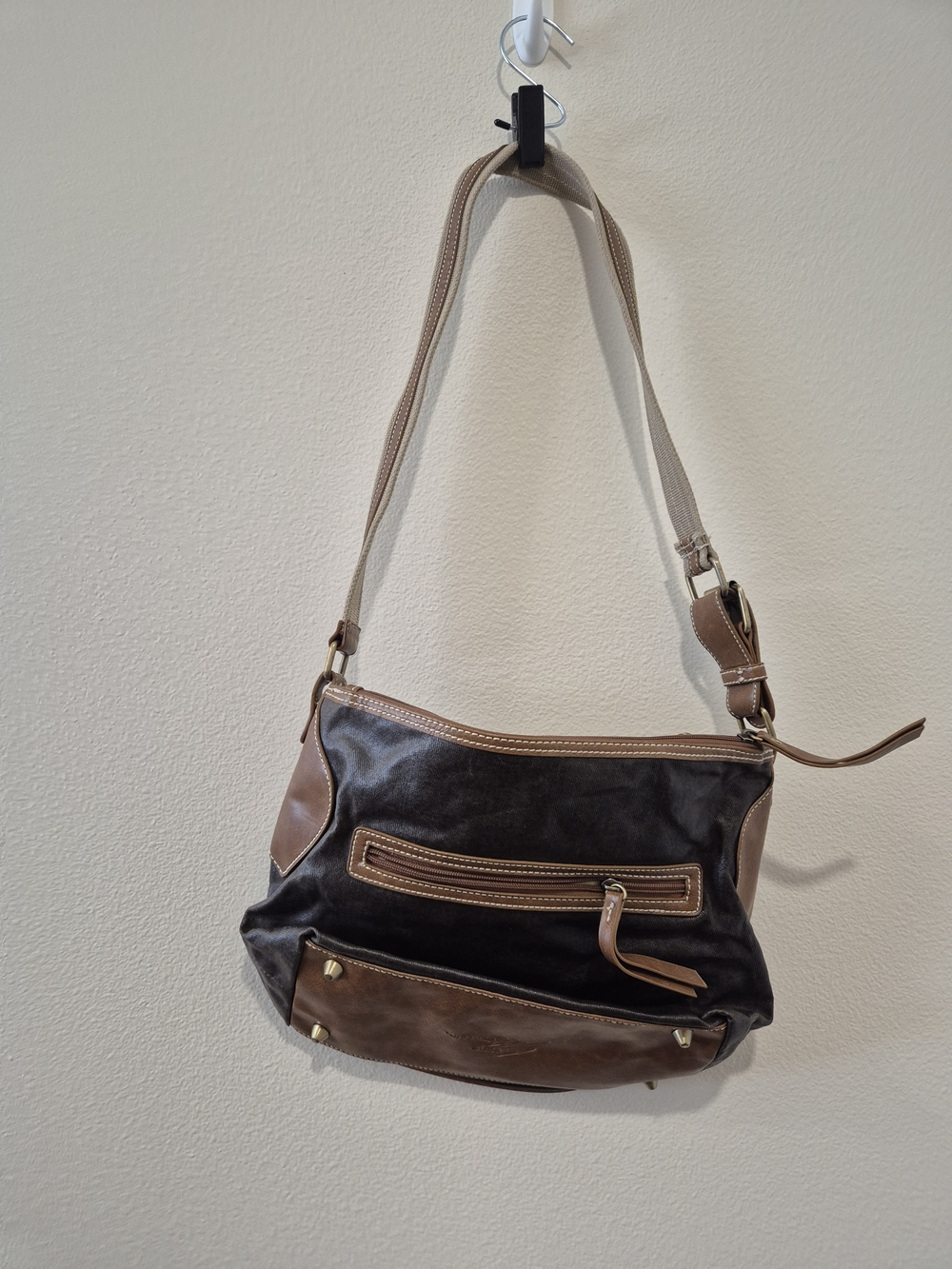 Stone Mountain Hobo Bag Faux Leather Multi Pocket Brown Y2K Purse Shoulder Strap